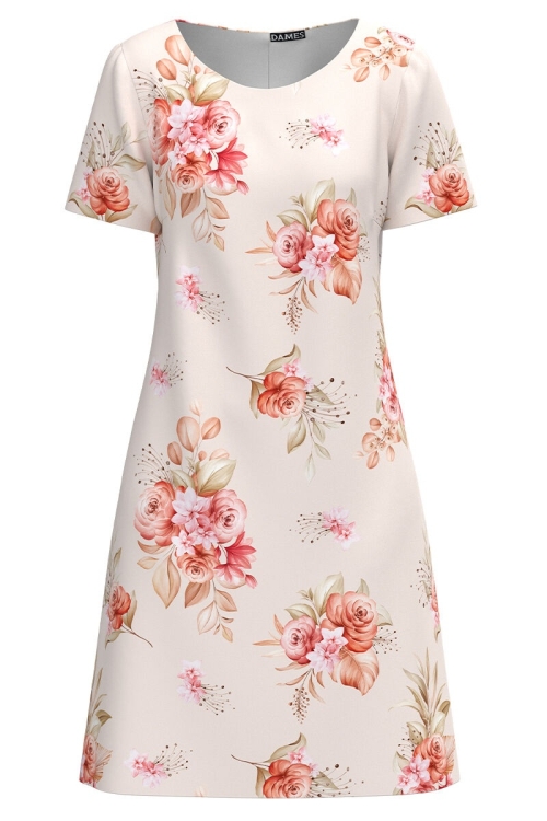 Rochie casual nude imprimata cu model floral CMD3113