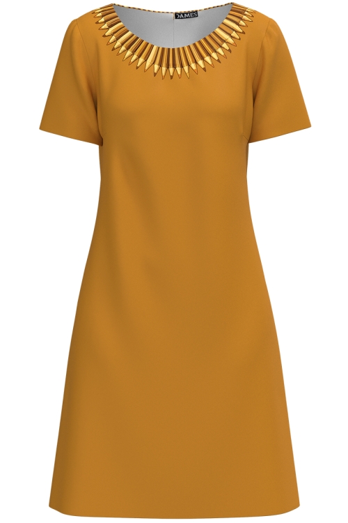 Rochie casual ocru cu maneca scurta Creioane colorate
