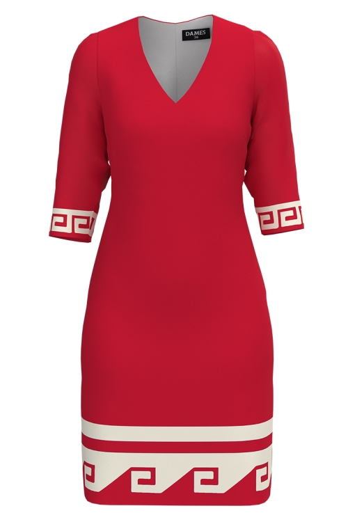 Rochie casual rosie cu decolteu in V imprimata Aztec