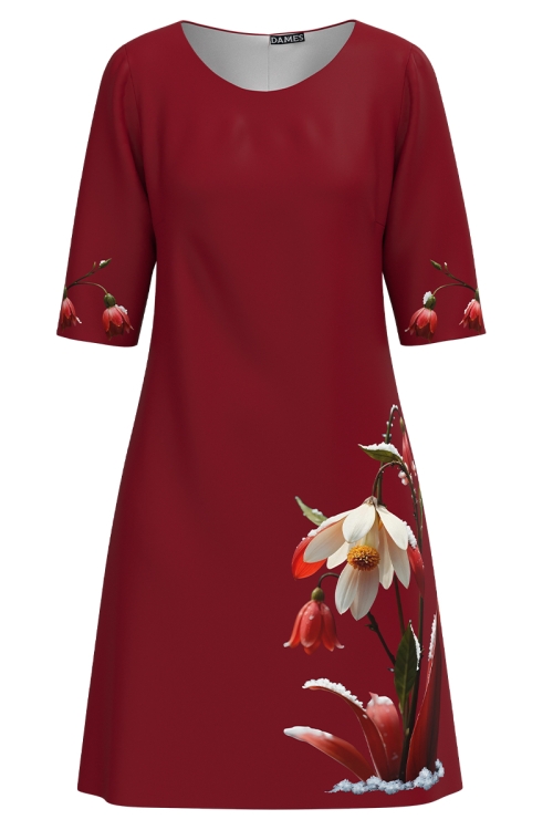 Rochie casual rosu inchis imprimata ghiocel SS25