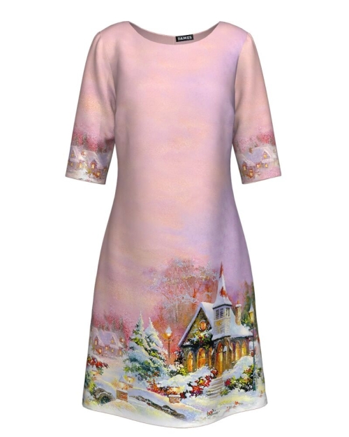 Rochie casual roz imprimata Craciun CMD304 - Img 1