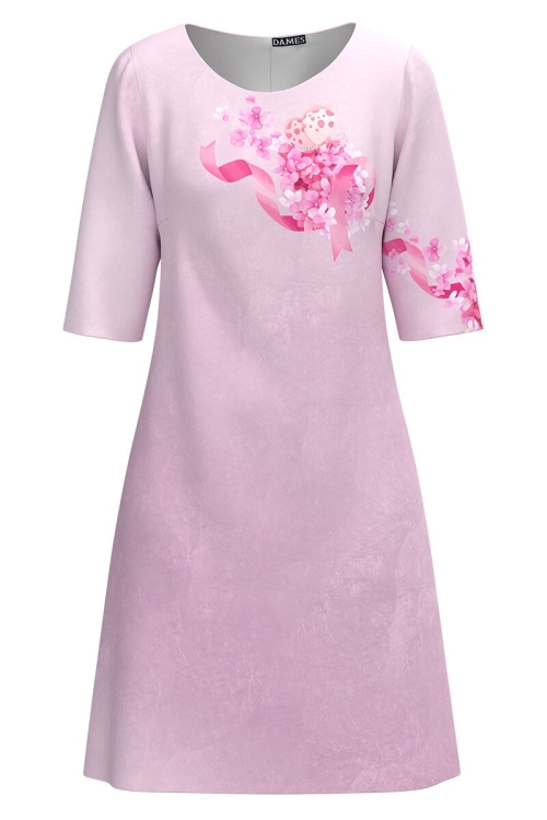 Rochie casual roz imprimata cu model floral CMD1800 - Img 2