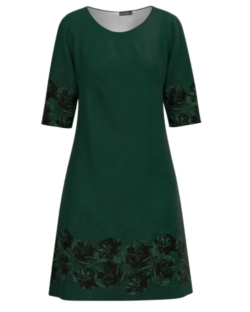 Rochie casual verde imprimata trandafiri CMD3498
