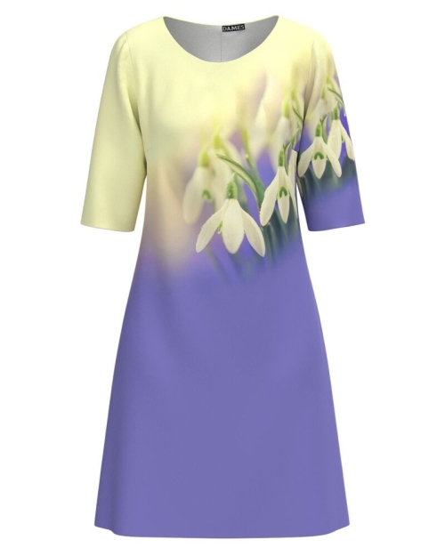 Rochie casual violet in degrade imprimata ghiocei CMD1925 - Img 1