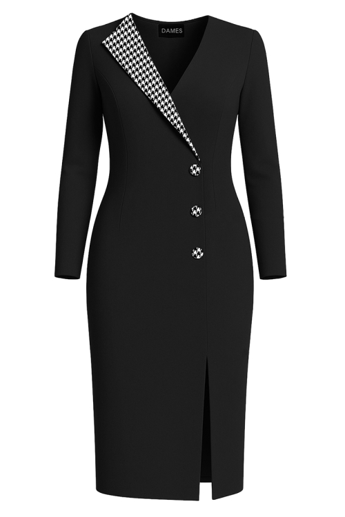 Rochie conica eleganta cu rever asimetric