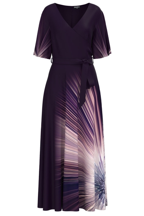 Rochie de seara lunga imprimata digital in nuante de mov CMD1032 - Img 2