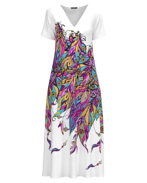 Rochie de vara lunga cu buzunare imprimata cu model multicolor