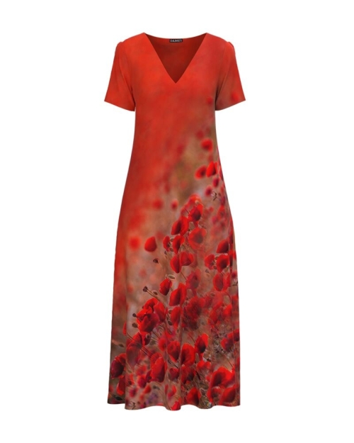 Rochie de vara lunga cu buzunare imprimata digital Maci CMD944