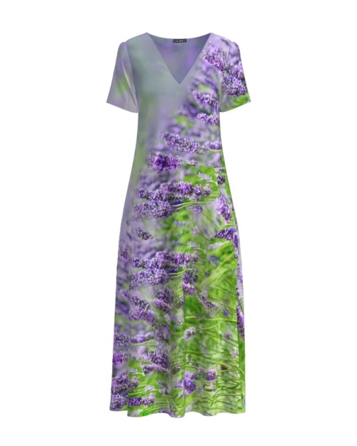 Rochie de vara lunga cu buzunare imprimata Lavanda CMD911