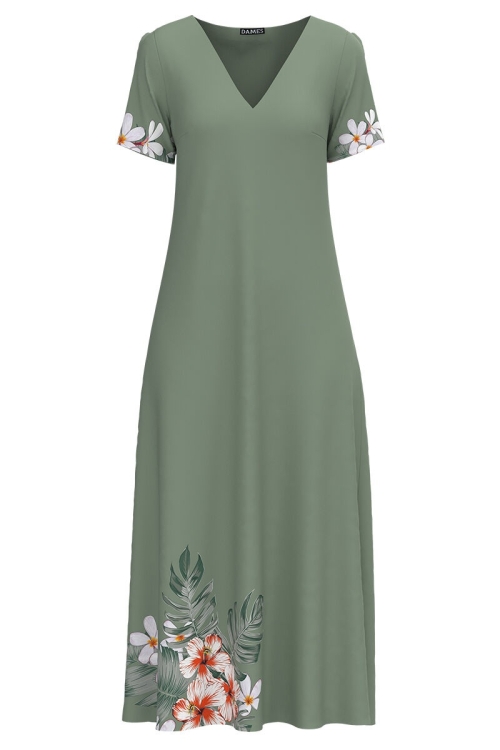 Rochie de vara verde lunga cu buzunare imprimata cu model floral CMD2847 - Img 2