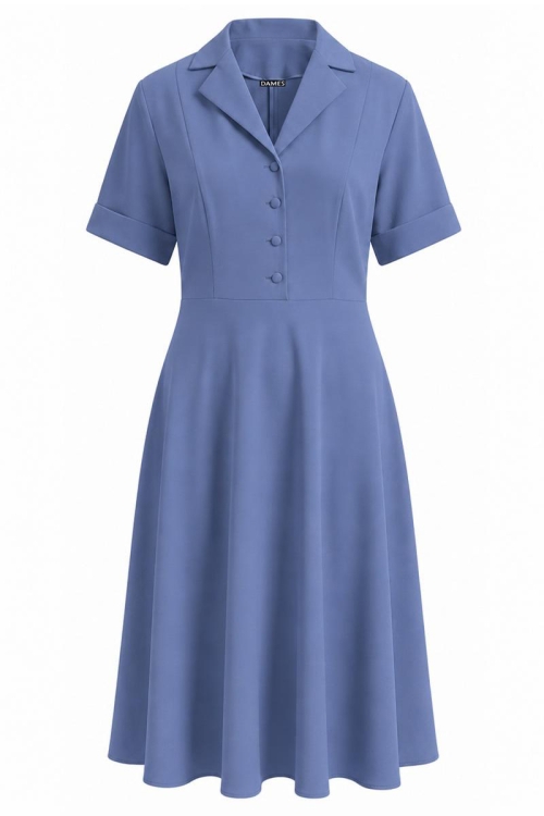 Rochie denim clos cu revere si nasturi