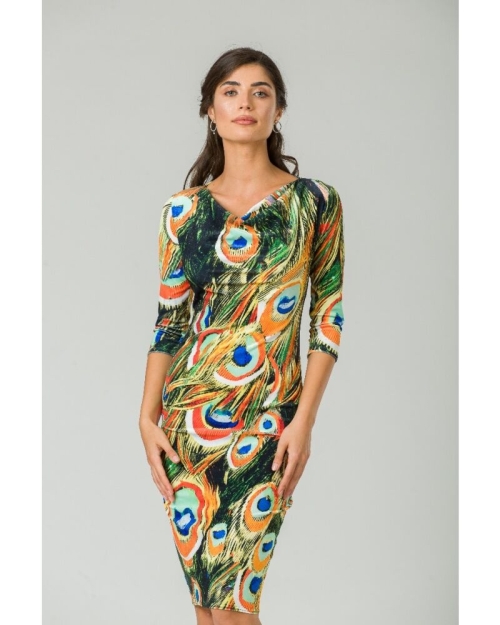 Rochie din catifea imprimata digital Paun CMD237 - Img 1