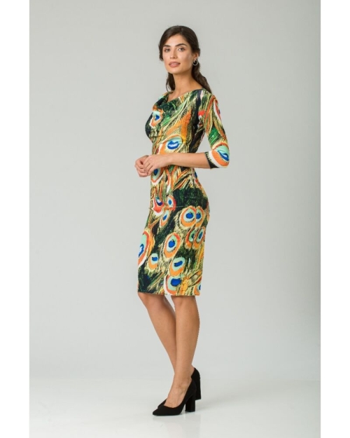 Rochie din catifea imprimata digital Paun CMD237 - Img 2