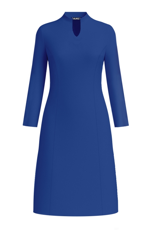 Rochie din stofa albastra cu decolteu lacrima