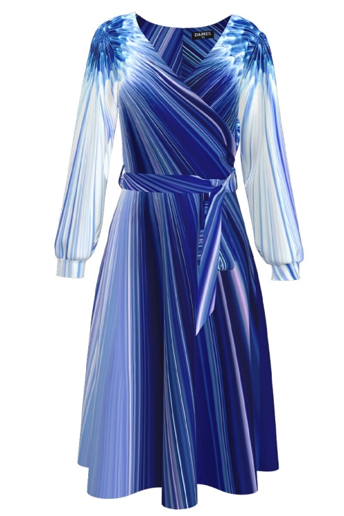 Rochie eleganta albastra cu maneca lunga imprimata cu model Floral CMD2478 - Img 2