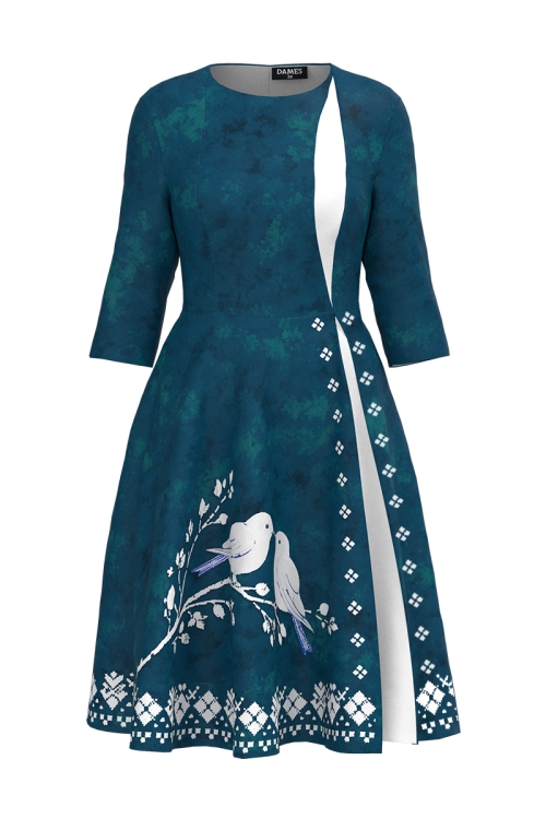 Rochie eleganta albastru marin cu sectiune in contrast Dragobete