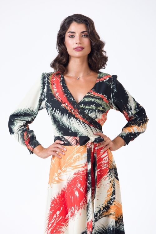 Rochie eleganta cu maneca lunga imprimata multicolor AW24 - Img 2