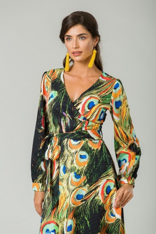 Rochie eleganta cu maneca lunga imprimata Paun CMD232 - Img 7