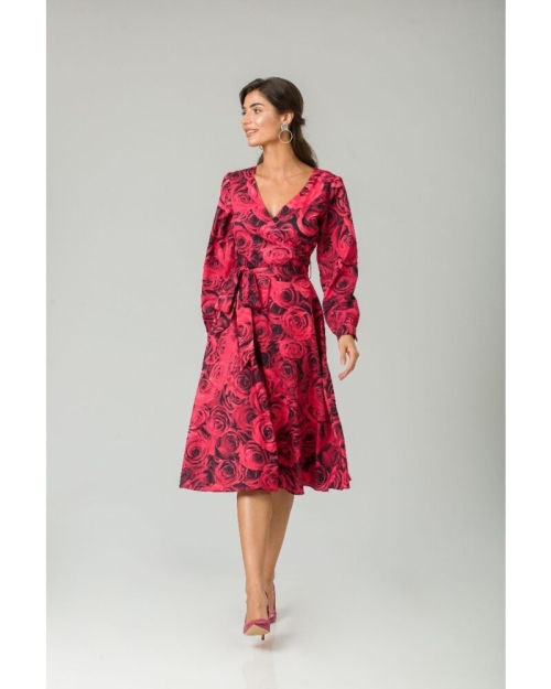 Rochie eleganta cu maneca lunga imprimata Trandafiri CMD233 - Img 5
