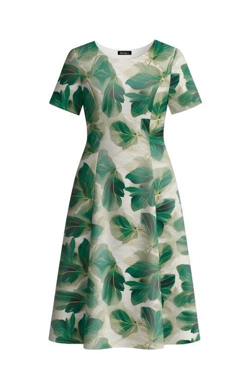 Rochie eleganta din crepe imprimata Frunze Tropicale