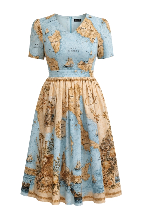 Rochie eleganta din in cu buzunare Cartoline Italia