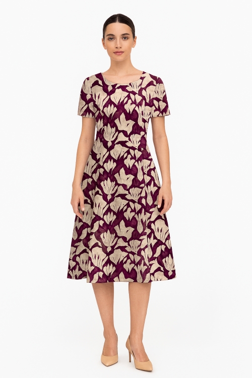Rochie eleganta grena din crepe imprimata floral