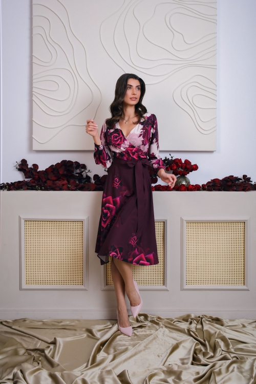 Rochie eleganta imprimata trandafiri SS25 - Img 3