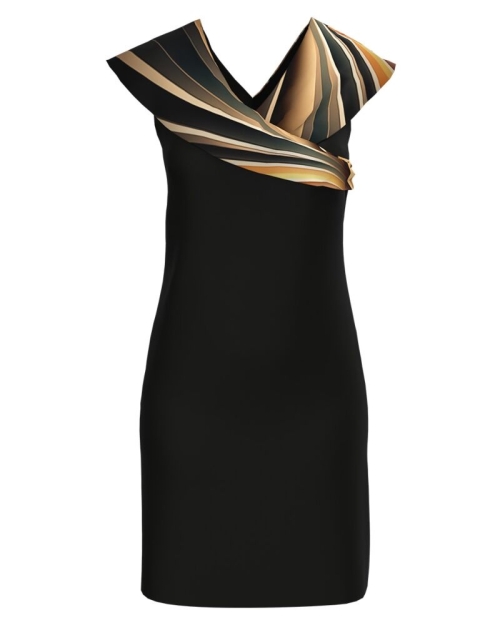 Rochie eleganta neagra cu decolteu si detalii pe umeri