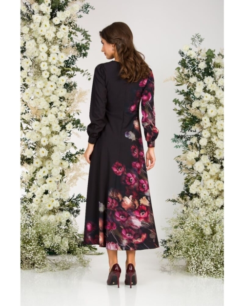 Rochie eleganta neagra cu maneca lunga si imprimeu Floral CMD1401 - Img 5