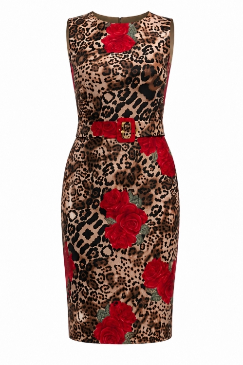 Rochie eleganta PREMIUM, Jaguar Rose cu imprimeu digital DP008AP