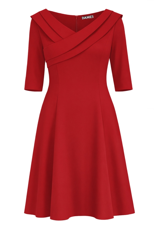 Rochie eleganta rosie in clini cu decolteu fronsat