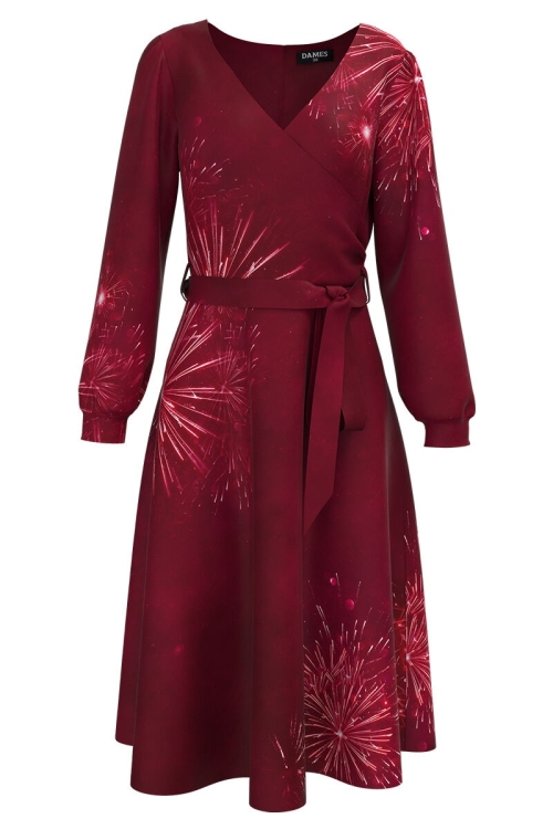 Rochie eleganta Viva Magenta imprimata cu model Artificii - Img 2
