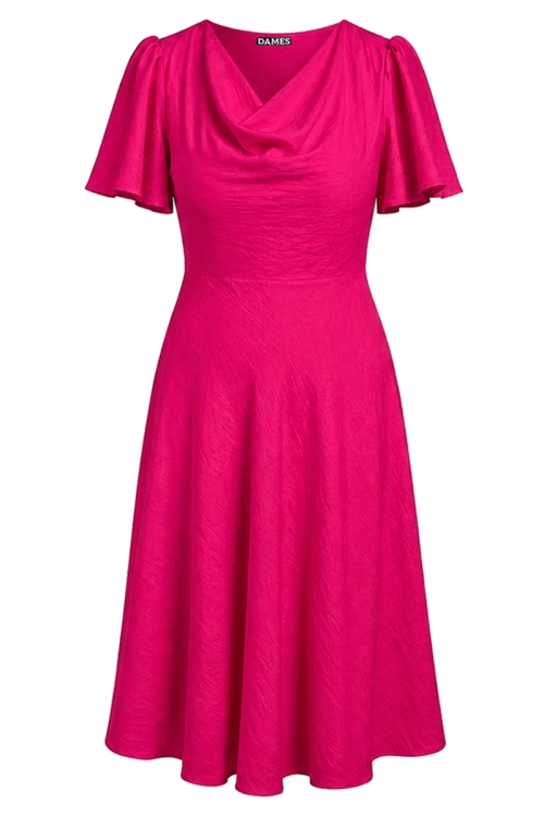 Rochie fucsia din vascoza cu decolteu amplu