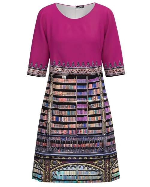 Rochie fucsia evazata imprimata digital Carti CMD4594