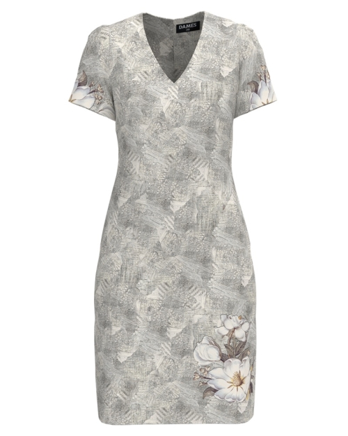 Rochie gri casual cu decolteu in V imprimata floral SS24