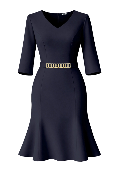 Rochie in clini tip sirena bleumarin cu accesoriu detasabil