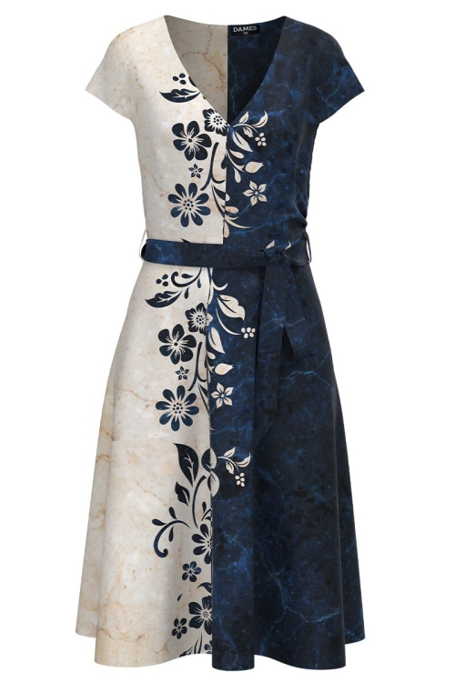 Rochie in doua culori de vara cu maneca scurta imprimata cu model Floral CMD2968 - Img 2