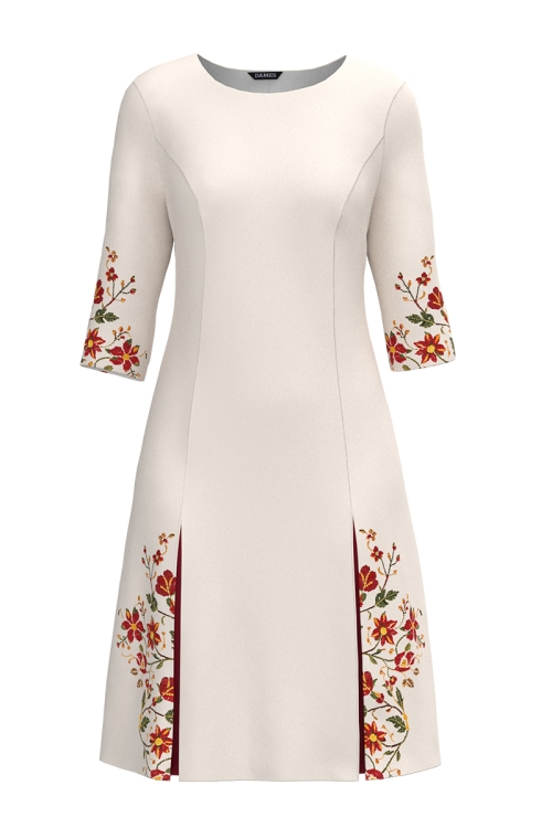 Rochie ivory cu detalii si motive traditionale florale