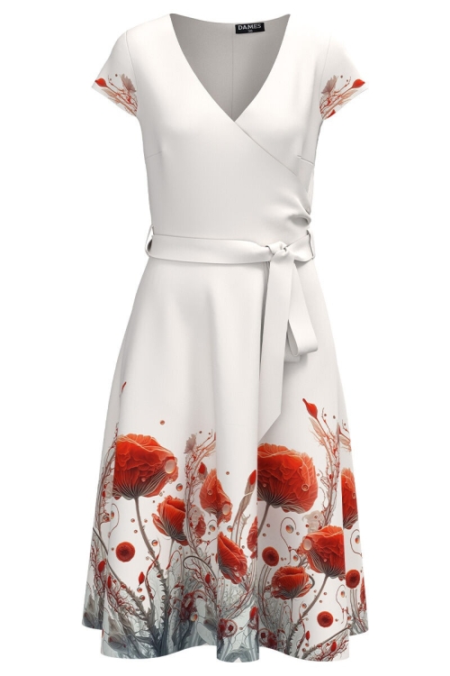 Rochie ivory de vara cu maneca scurta imprimata Maci - Img 2
