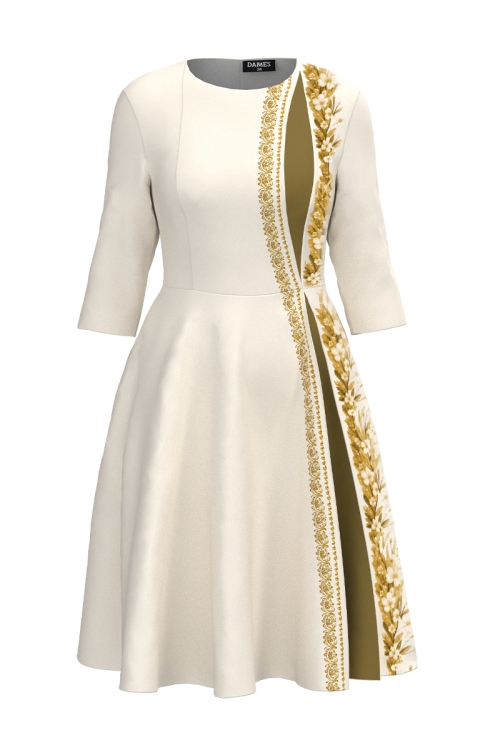 Rochie ivory eleganta clos cu sectiune in contrast flori de Iasomie