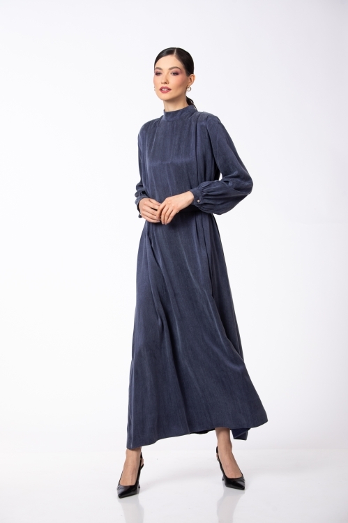 Rochie lunga bleumarin din vascoza si lyocell - Img 2