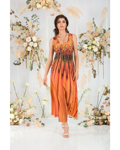 Rochie lunga casual de vara cu buzunare imprimata in nuante de ocru CMD797 - Img 4