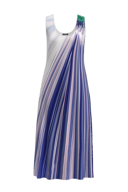 Rochie lunga casual de vara cu buzunare, imprimata in nuante de albastru CMD905 - Img 2