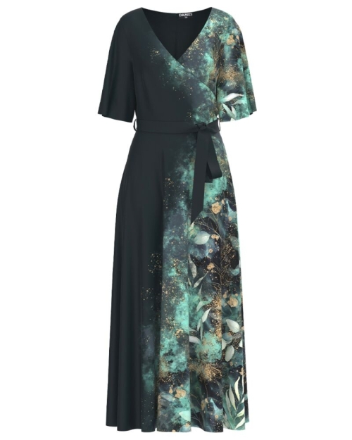 Rochie lunga eleganta de seara imprimata digital cu accente turcoaz CMD1065 - Img 1