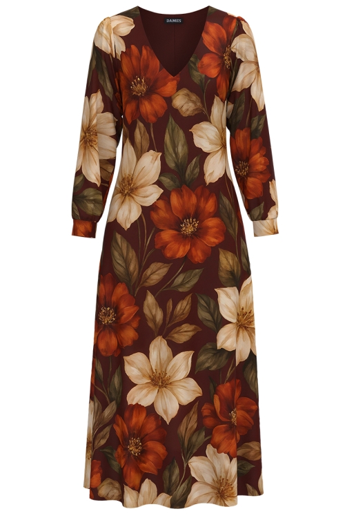 Rochie lunga imprimata flori de toamna