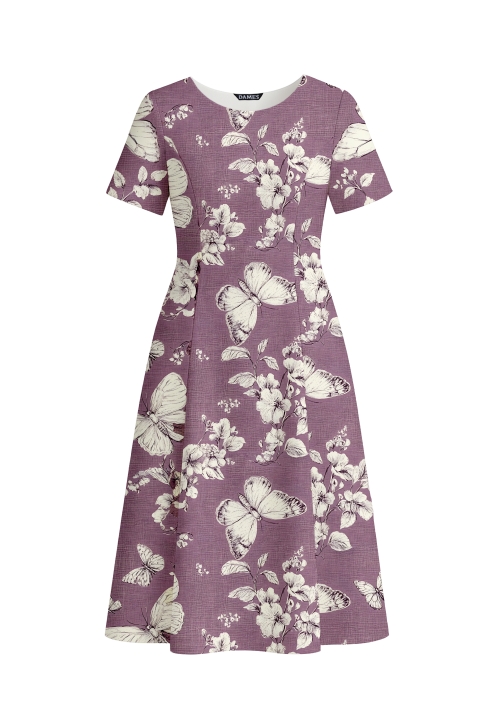 Rochie mov casual de vara cu buzunare imprimata Fluturi