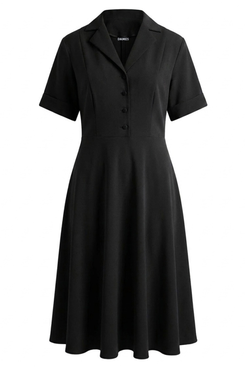 Rochie neagra clos cu revere si nasturi