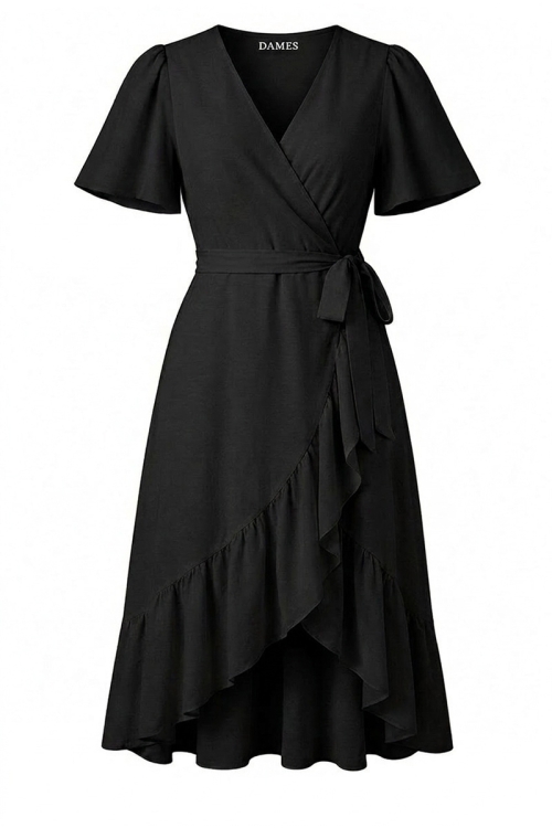 Rochie neagra din vascoza parte peste parte