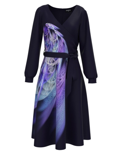 Rochie neagra eleganta cu maneca lunga imprimata Aurora Boreala CMD1743 - Img 1