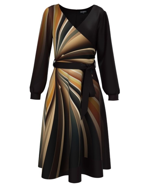 Rochie neagra eleganta cu maneca lunga imprimata cu model multicolor